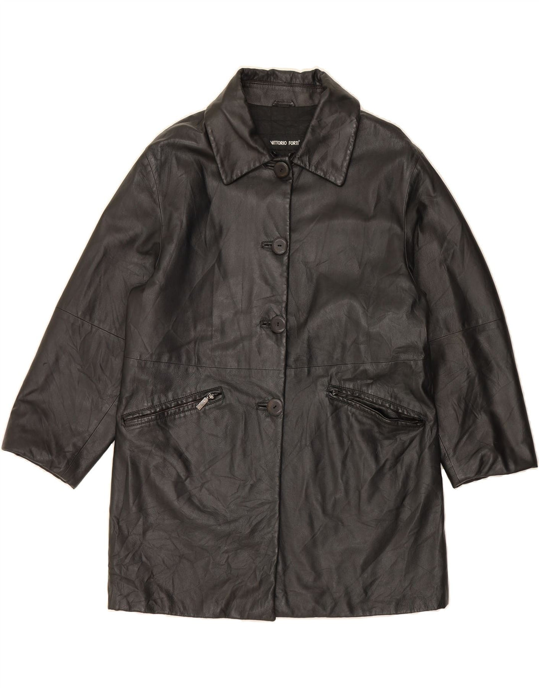 VITTORIO FORTI Womens Leather Coat EU 42 Large Black Vintage Vittorio Forti and Second-Hand Vittorio Forti from Messina Hembry 