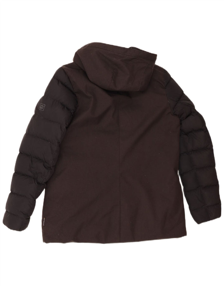 Jack Wolfskin Womens Hooded Padded Jacket UK 12 Medium Black Colourblock