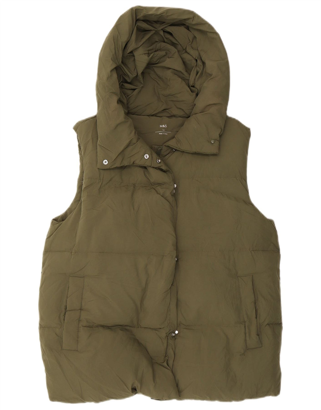 Marks & Spencer Wattierte Damenweste mit Kapuze, UK 12, Mittelgrün, Polyester