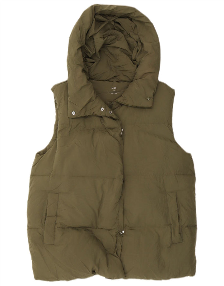 Marks & Spencer Wattierte Damenweste mit Kapuze, UK 12, Mittelgrün, Polyester