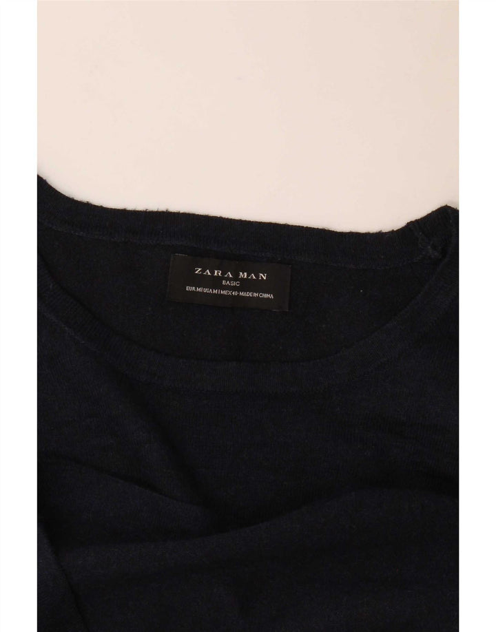 Zara Mens Boat Neck Jumper Sweater Medium Navy Blue