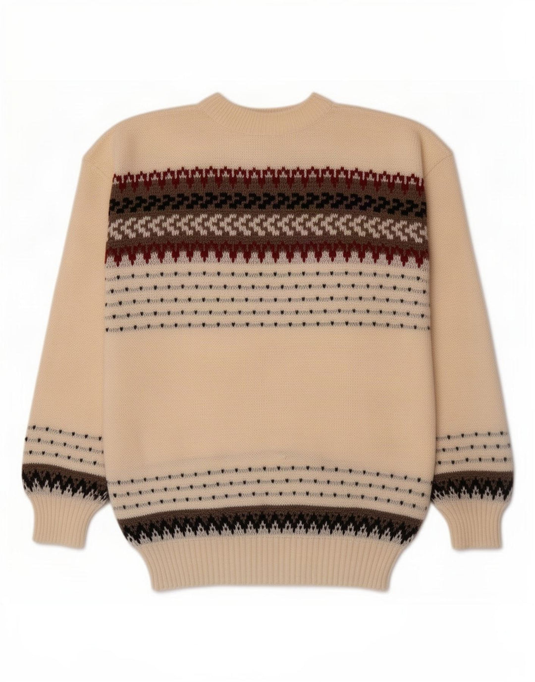 Vintage Mens Crew Neck Jumper Sweater Medium Beige Striped