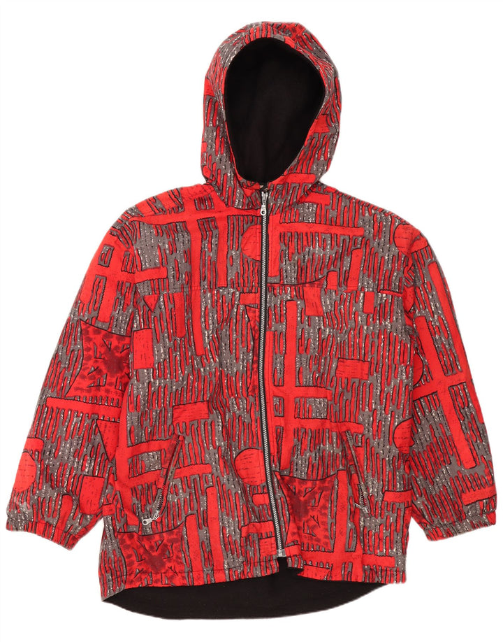 Vintage Boys Hooded Windbreaker Jacket 15-16 Years Red Geometric Polyamide