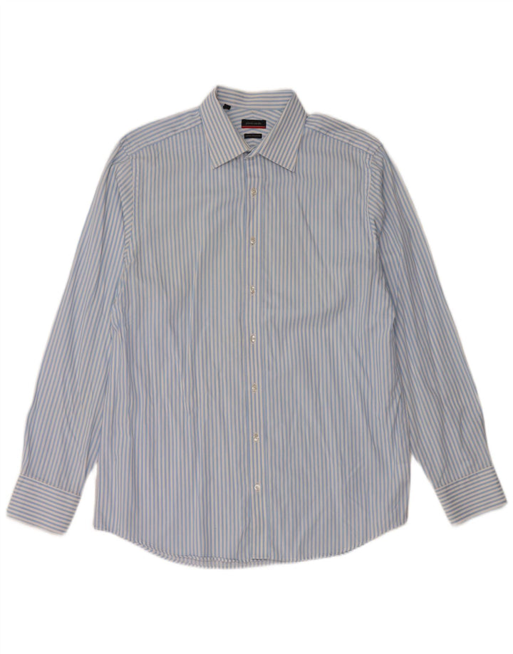 Pierre Cardin Mens Shirt Size 41 Medium Blue Striped Cotton
