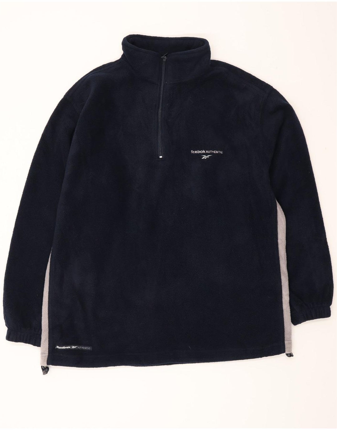 Reebok Herren-Fleecepullover mit Reißverschluss am Hals, klein, marineblaues Farbblock-Polyester