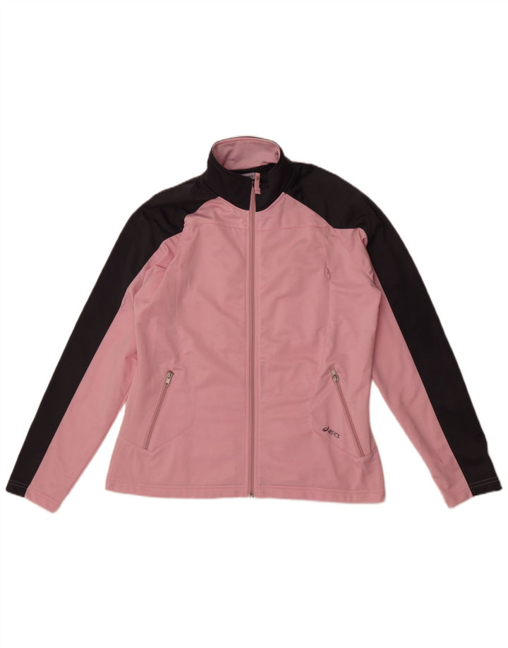 Asics Womens Tracksuit Top Jacket UK 18 XL Pink Colourblock Polyester