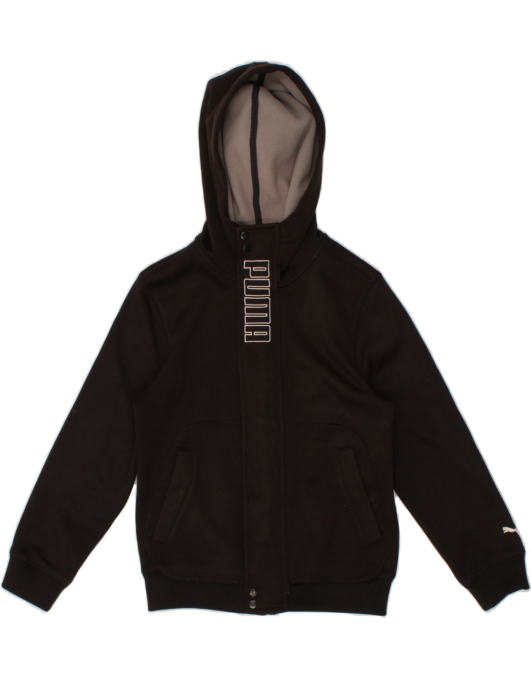 PUMA Boys Graphic Zip Hoodie Sweater 9-10 Years Medium Black Vintage Puma and Second-Hand Puma from Messina Hembry 