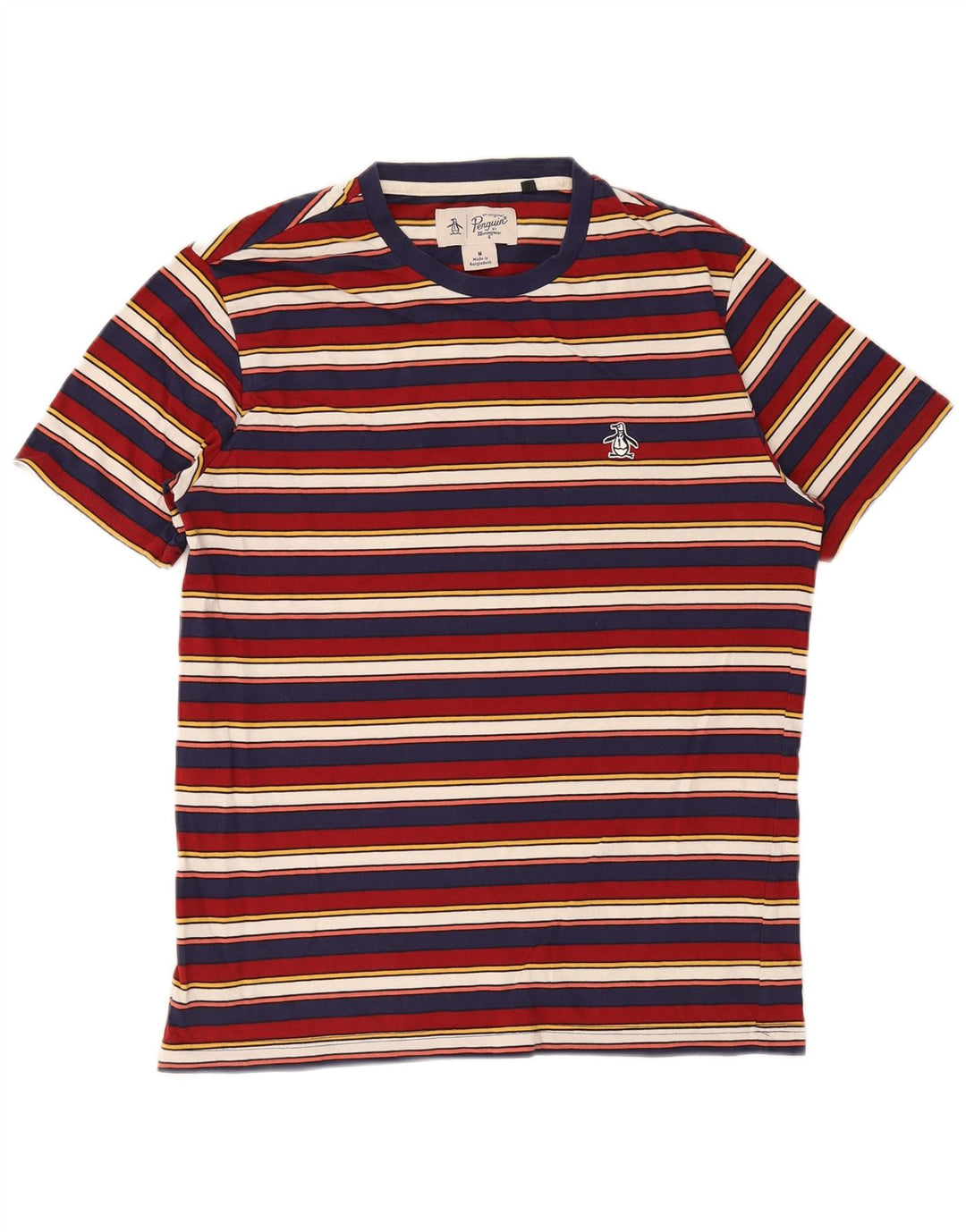 Penguin Mens T-Shirt Top Medium Multicoloured Striped Cotton