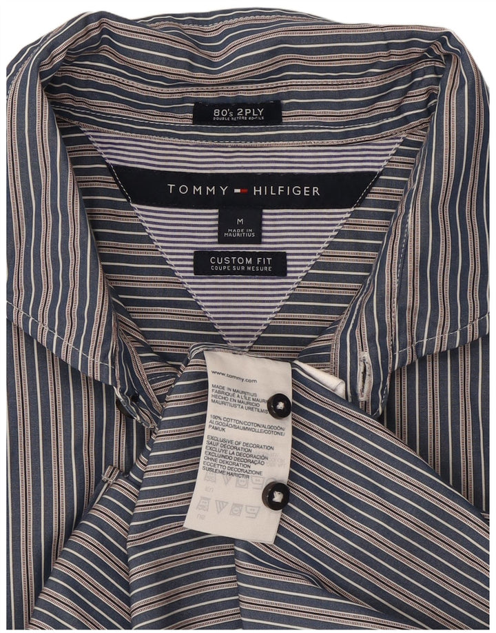 Tommy Hilfiger Mens Custom Fit Shirt Medium Navy Blue Striped Cotton