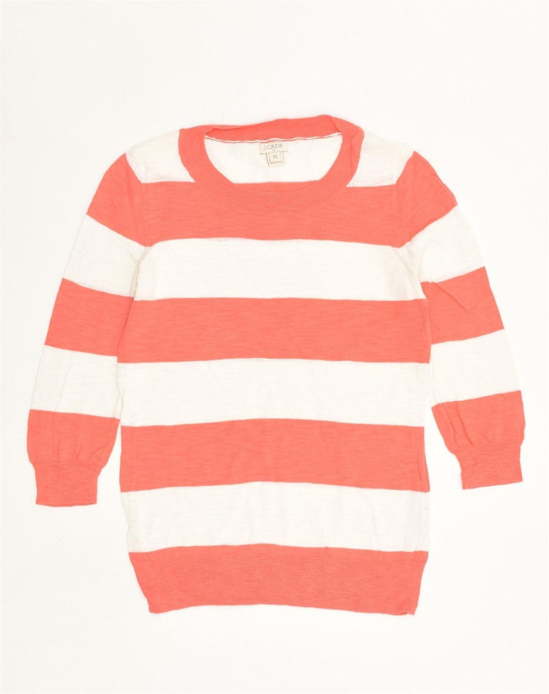 J. CREW Womens Crew Neck Jumper Sweater UK 4 XS Orange Striped Cotton | Vintage J. Crew | Thrift | Second-Hand J. Crew | Used Clothing | Messina Hembry 