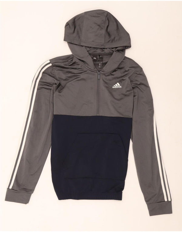 Adidas Mens Hoodie Jumper Small Grey Colourblock Polyester