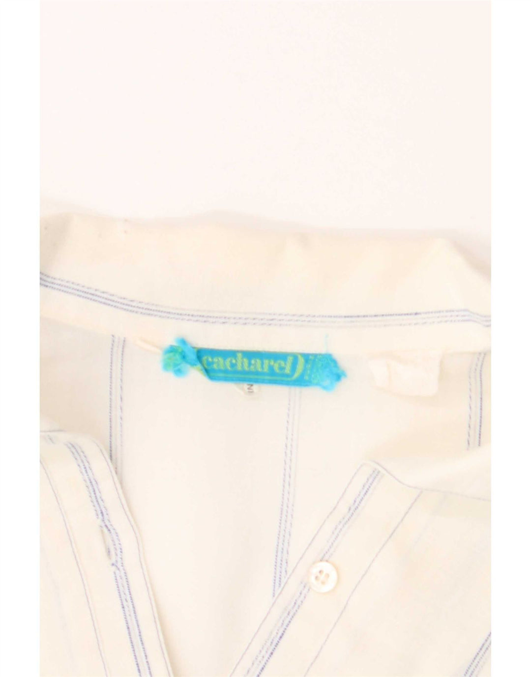 Camicia pullover a maniche corte da donna Cacharel UK 12 gessato bianco medio