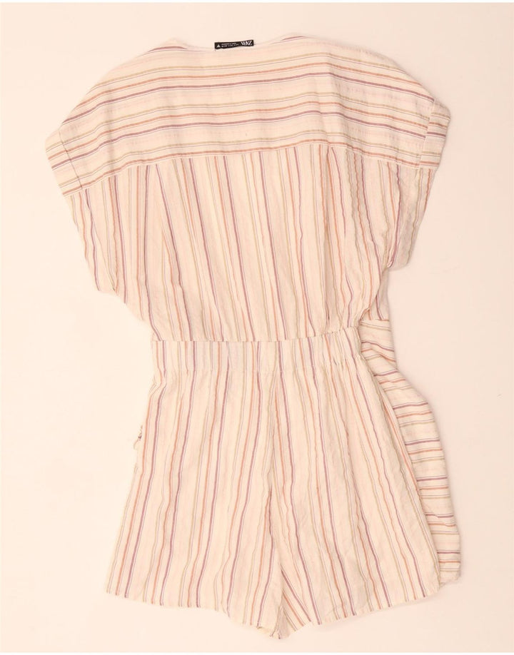 ZARA Womens Playsuit UK 10 Small Off White Striped