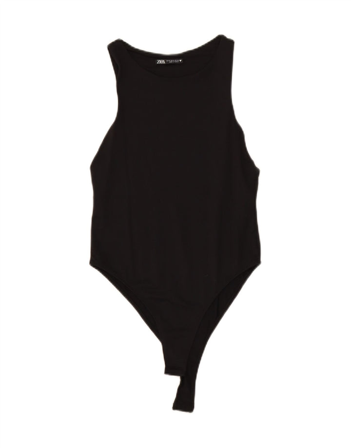 ZARA Womens Sleeveless Bodysuit UK 12 Medium Black Polyamide Vintage Zara and Second-Hand Zara from Messina Hembry 