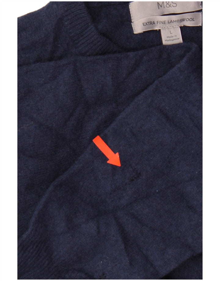 Maglione maglione girocollo da donna Marks & Spencer UK 16 Lana d'agnello blu grande