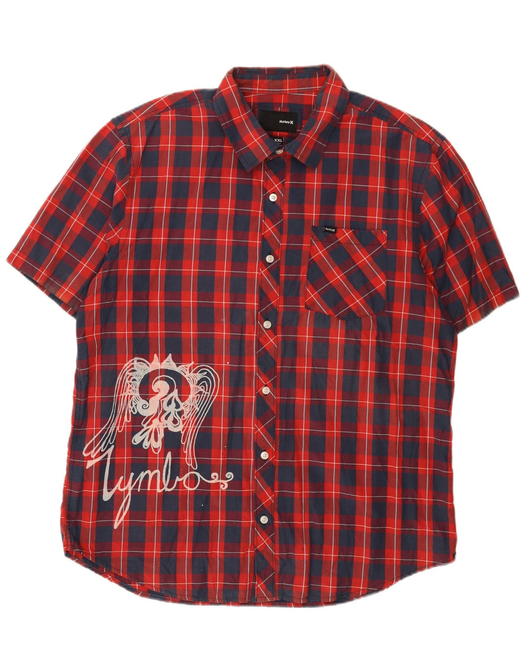 Hurley Mens Graphic Short Sleeve Shirt 2XL Red Check Cotton