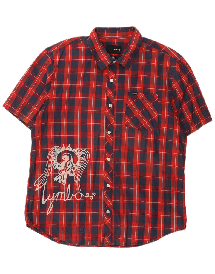 Hurley Mens Graphic Short Sleeve Shirt 2XL Red Check Cotton