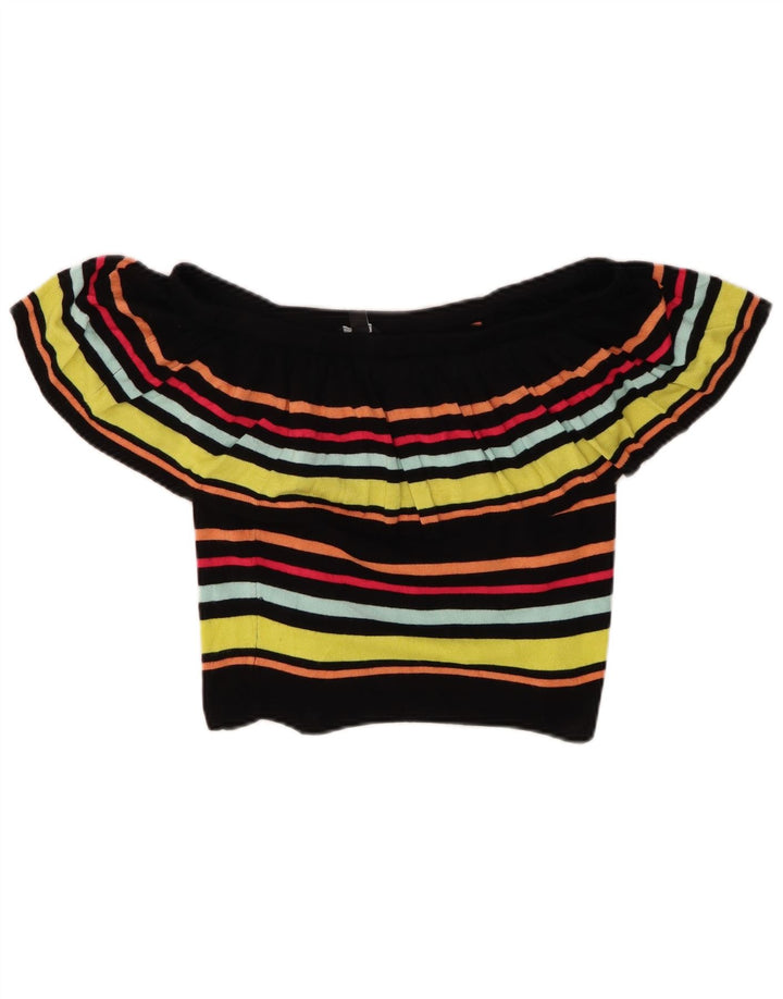 GUESS Womens Crop Off Shoulder Top UK 12 Medium πολύχρωμο ριγέ
