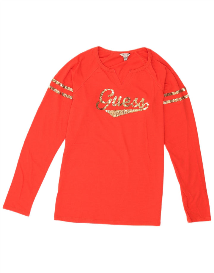 Guess Haut Graphique à Manches Longues pour Femme UK 12 Coton Rouge Moyen
