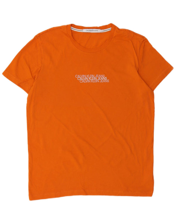 Calvin Klein Jeans Mens Graphic T-Shirt Top XL Orange Cotton
