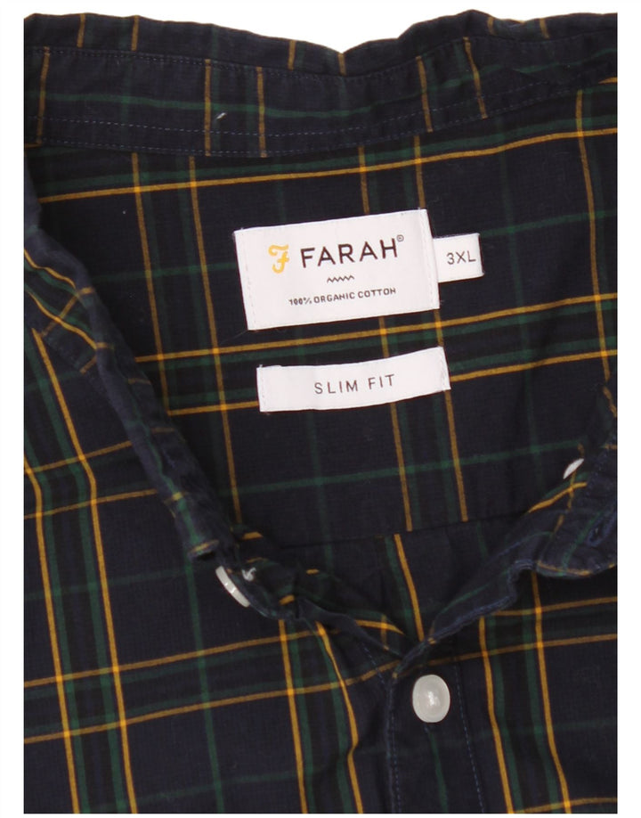 Farah Mens Slim Fit Shirt 3XL Navy Blue Check Cotton