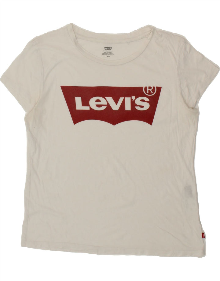 LEVI'S Womens Graphic T-Shirt Top UK 16 Large White Vintage Levi's and Second-Hand Levi's from Messina Hembry 