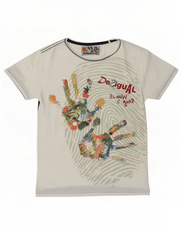 Desigual Damen Graphic T-Shirt Top UK 14 Medium Weiß