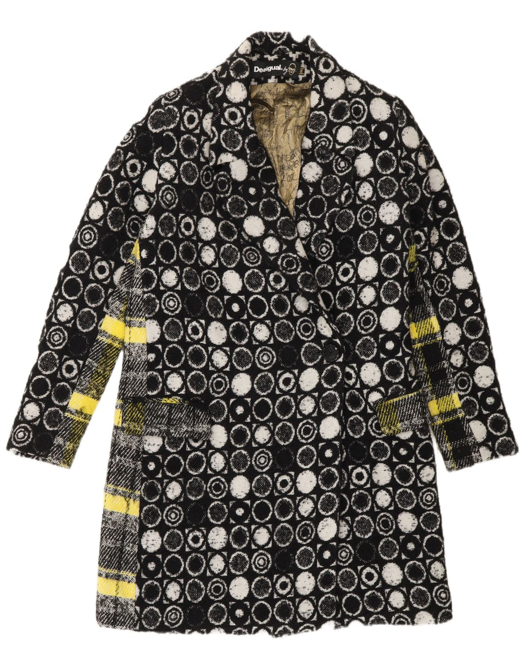 Desigual Damen Mantel EU 36 Kleine schwarze geometrische Viskose