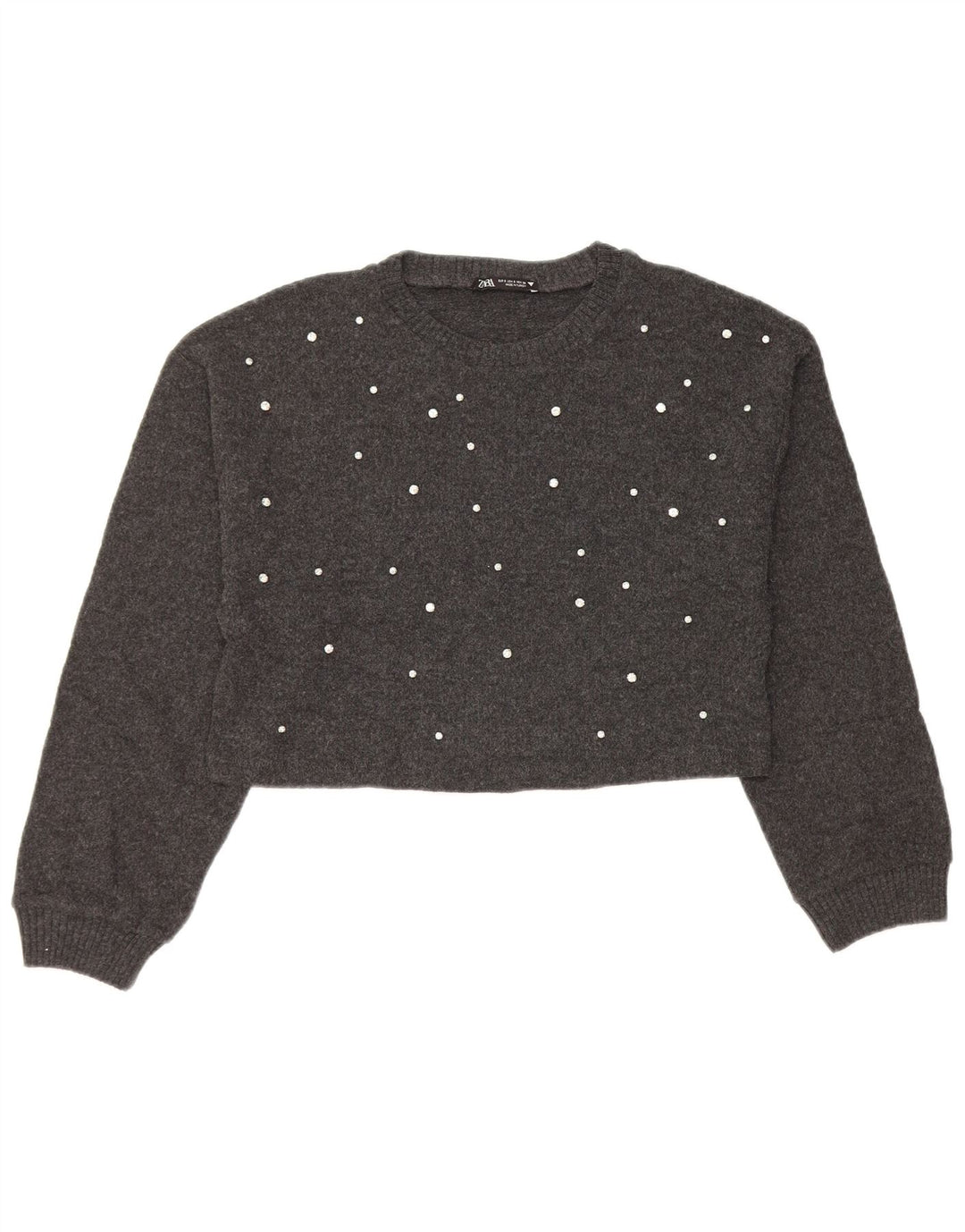Zara Womens Crop Boat Neck Jumper Sweater UK 10 Small Grey Polyester