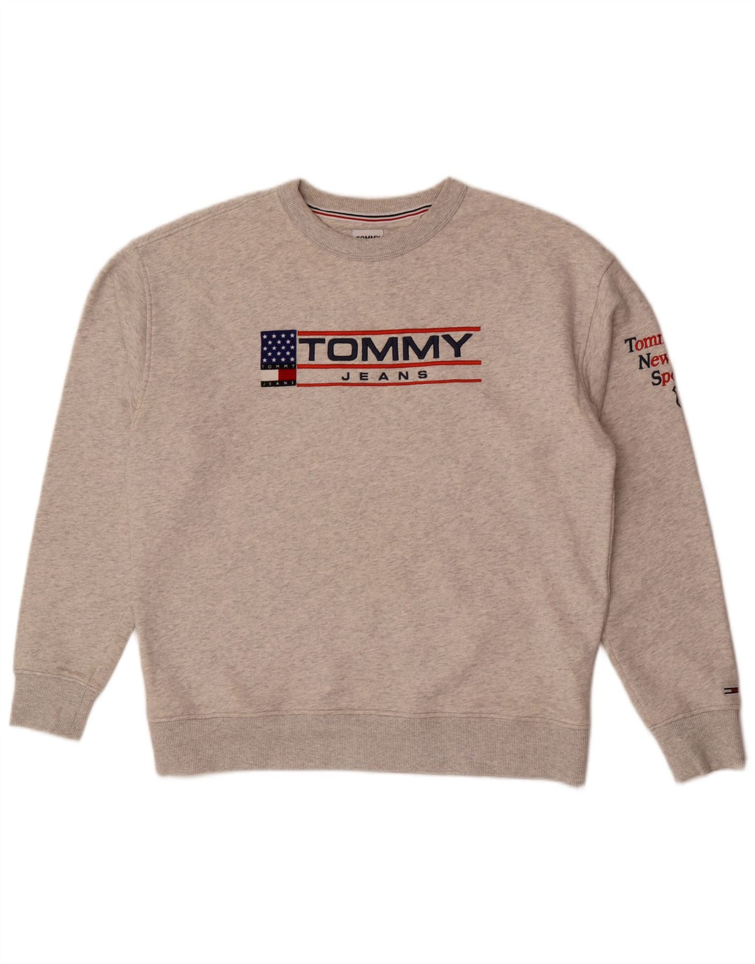 Tommy Hilfiger Mens Graphic Sweatshirt Jumper Medium Grey Flecked Cotton