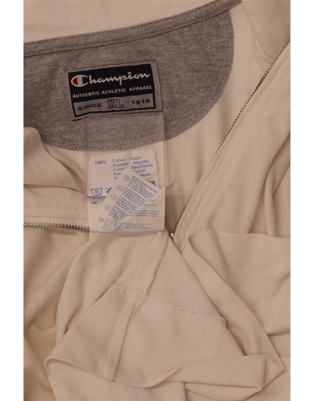 Champion Mens Zip Neck Sweatshirt Jumper XL White Cotton