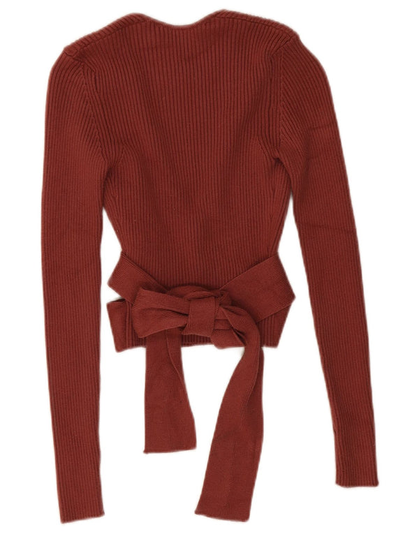 Cardigan feminino Zara manga comprida envoltório UK 8 pequeno marrom viscose