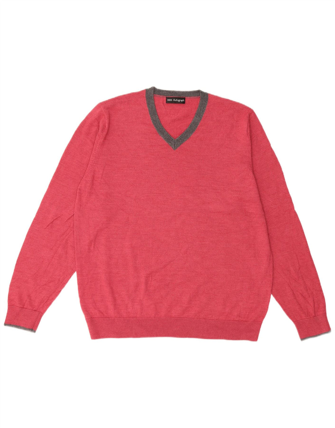 MARKS & SPENCER Mens Autograph V-Neck Jumper Sweater Large Pink Acrylic