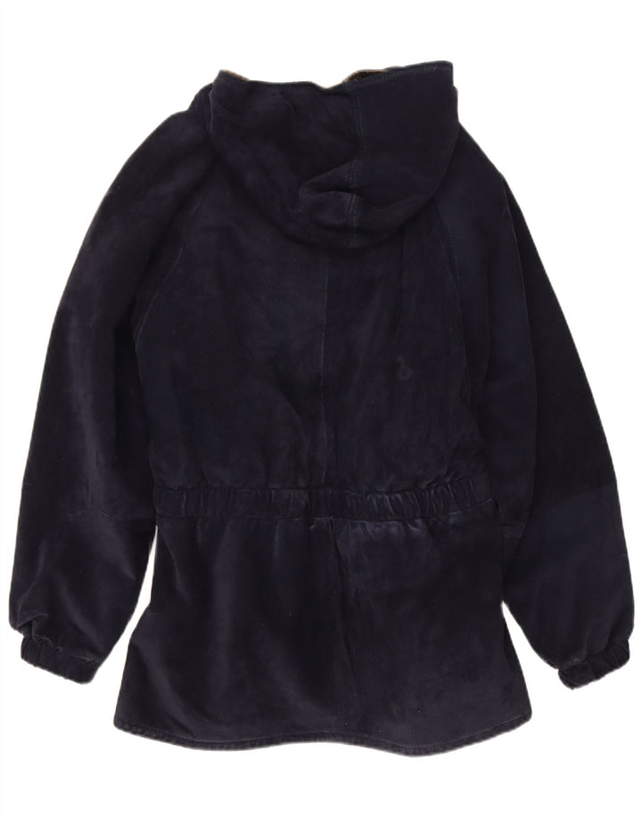 Michael Boris Womens Hooded Suede Windbreaker Coat IT 46 Large Navy Blue