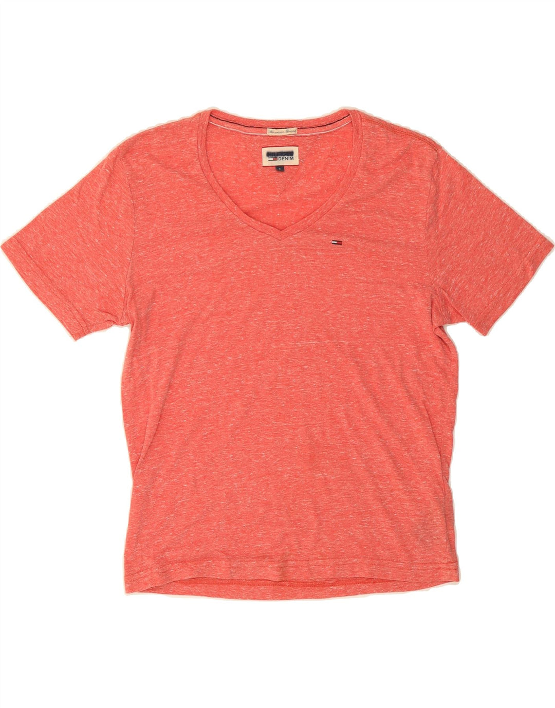 TOMMY HILFIGER Womens T-Shirt Top UK 10 Small Red Flecked Polyester Vintage Tommy Hilfiger and Second-Hand Tommy Hilfiger from Messina Hembry 