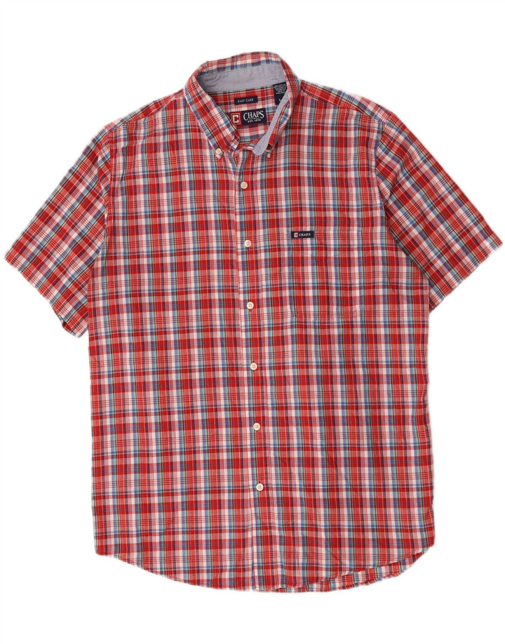 Chaps Mens Short Sleeve Shirt Large Red Plaid Cotton