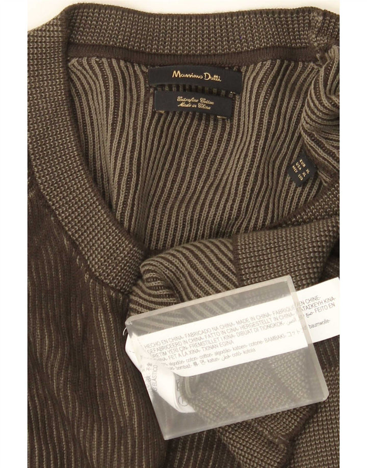 Massimo Dutti Mens Crew Neck Jumper Sweater XL Khaki Cotton
