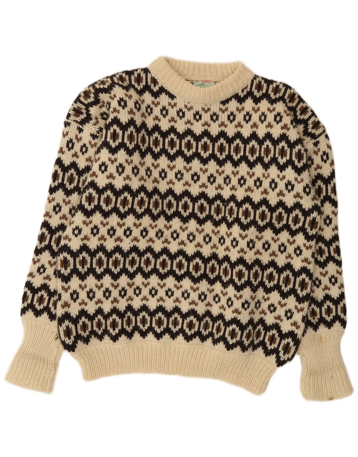 Stobi Mens Crew Neck Jumper Sweater 2XL Off White Geometric Wool