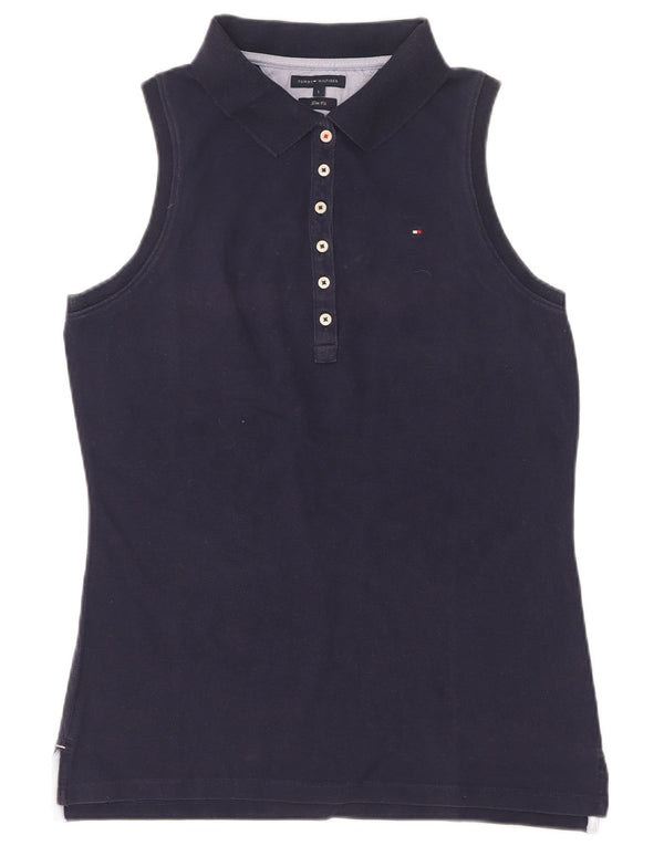 Tommy Hilfiger Womens Sleeveless Slim Fit Polo Shirt UK 14 Large Navy Blue