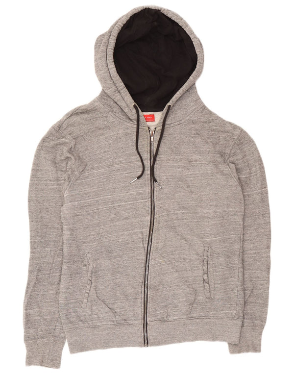 Zara Mens Zip Hoodie Sweater Large Grey Flecked Cotton