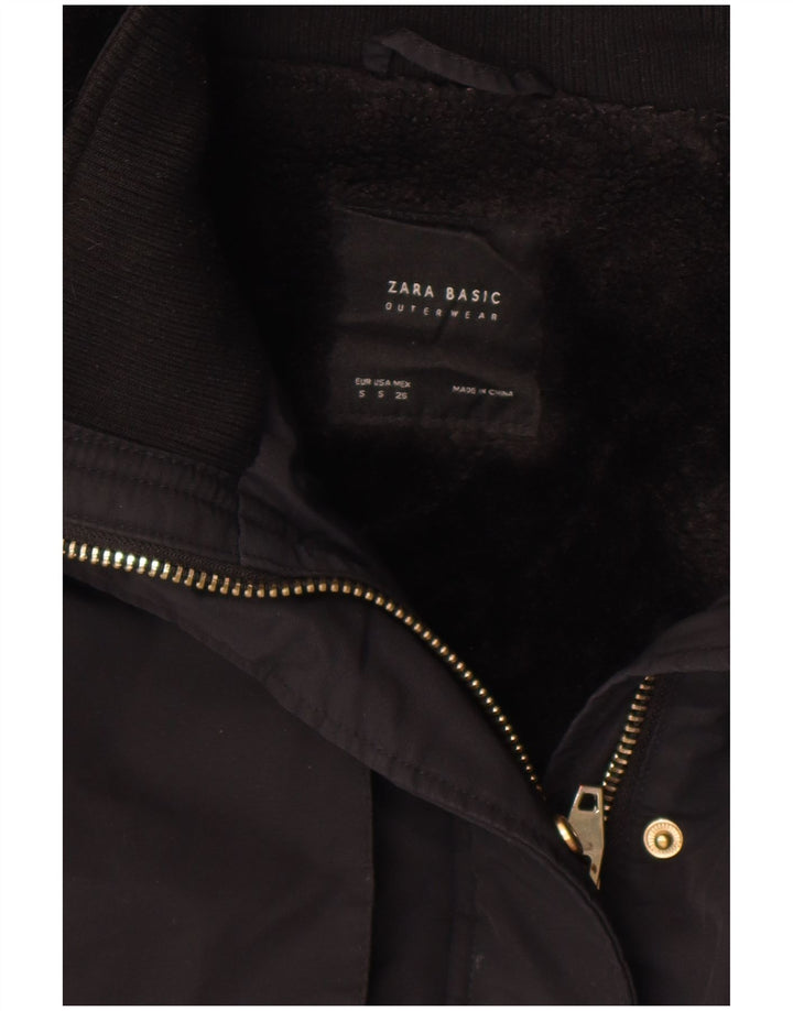 Zara Womens Hooded Parka Jacket UK 10 Small Black