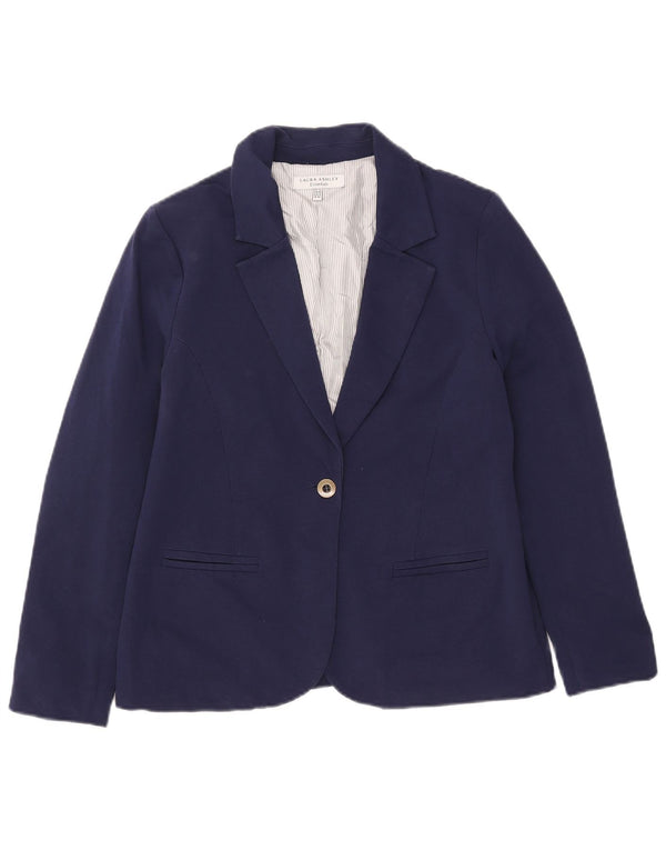 Laura Ashley Dame 1 Knap Blazer Jakke UK 14 Stor Marineblå Bomuld