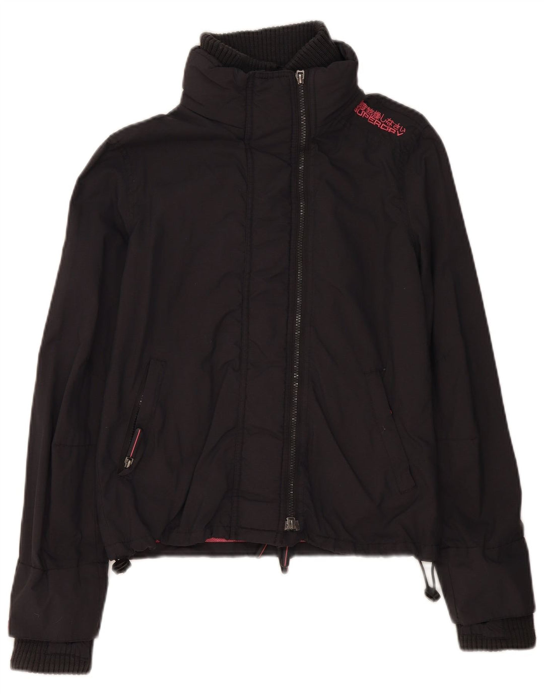 Superdry Womens Bomber Jacket UK 14 Medium Black Nylon
