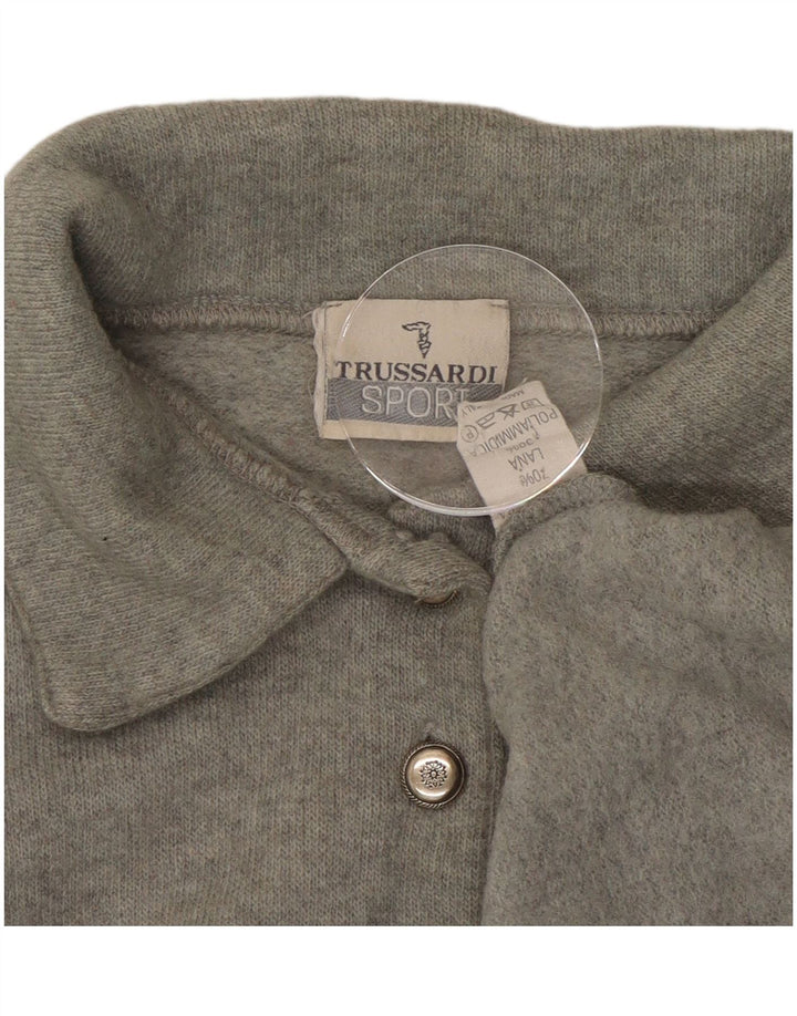 TRUSSARDI Suéter feminino oversized com gola polo IT 44 lã cinza médio