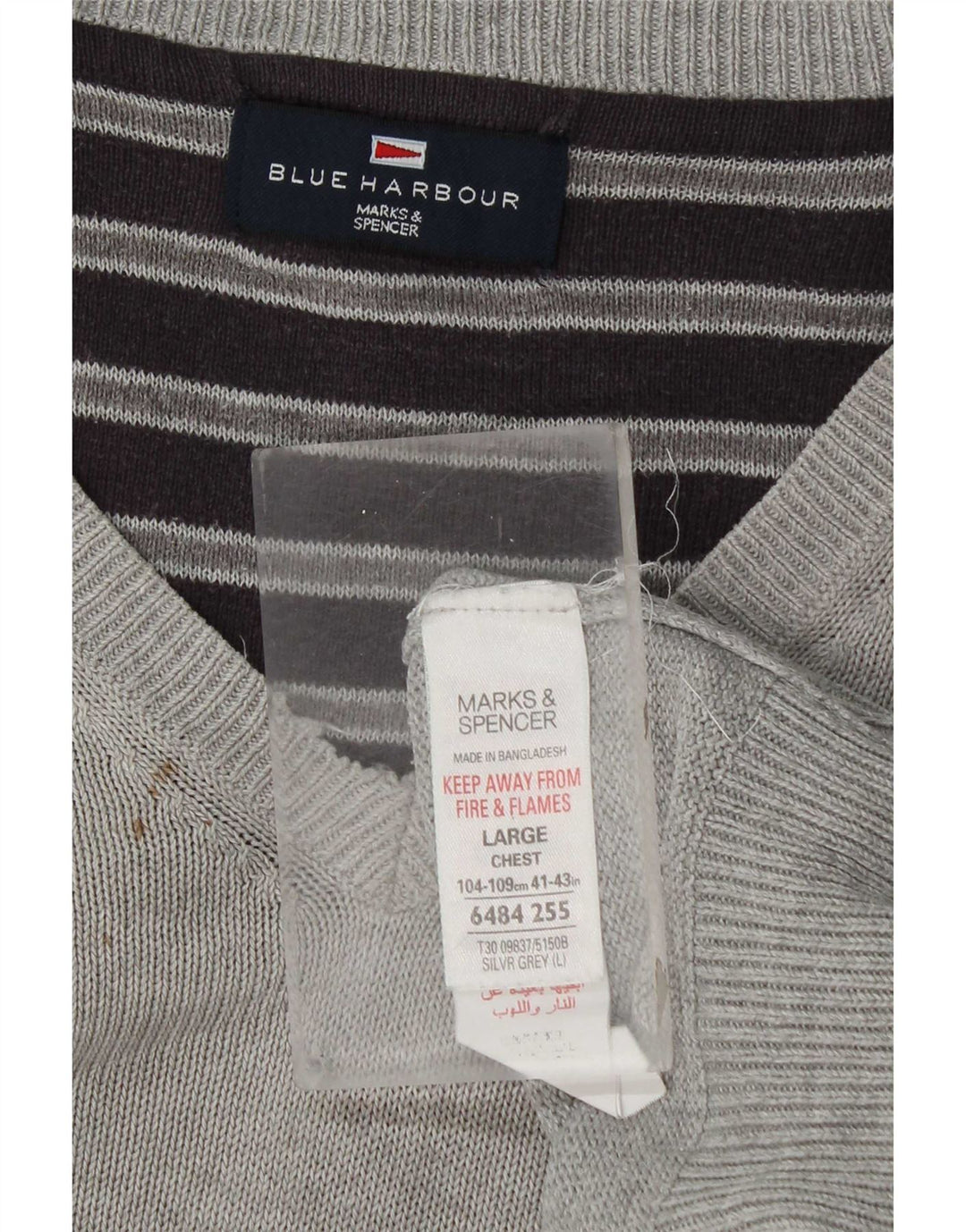Marks & Spencer Mens Blue Harbour V-Neck Jumper Sweater Large Grey Cotton