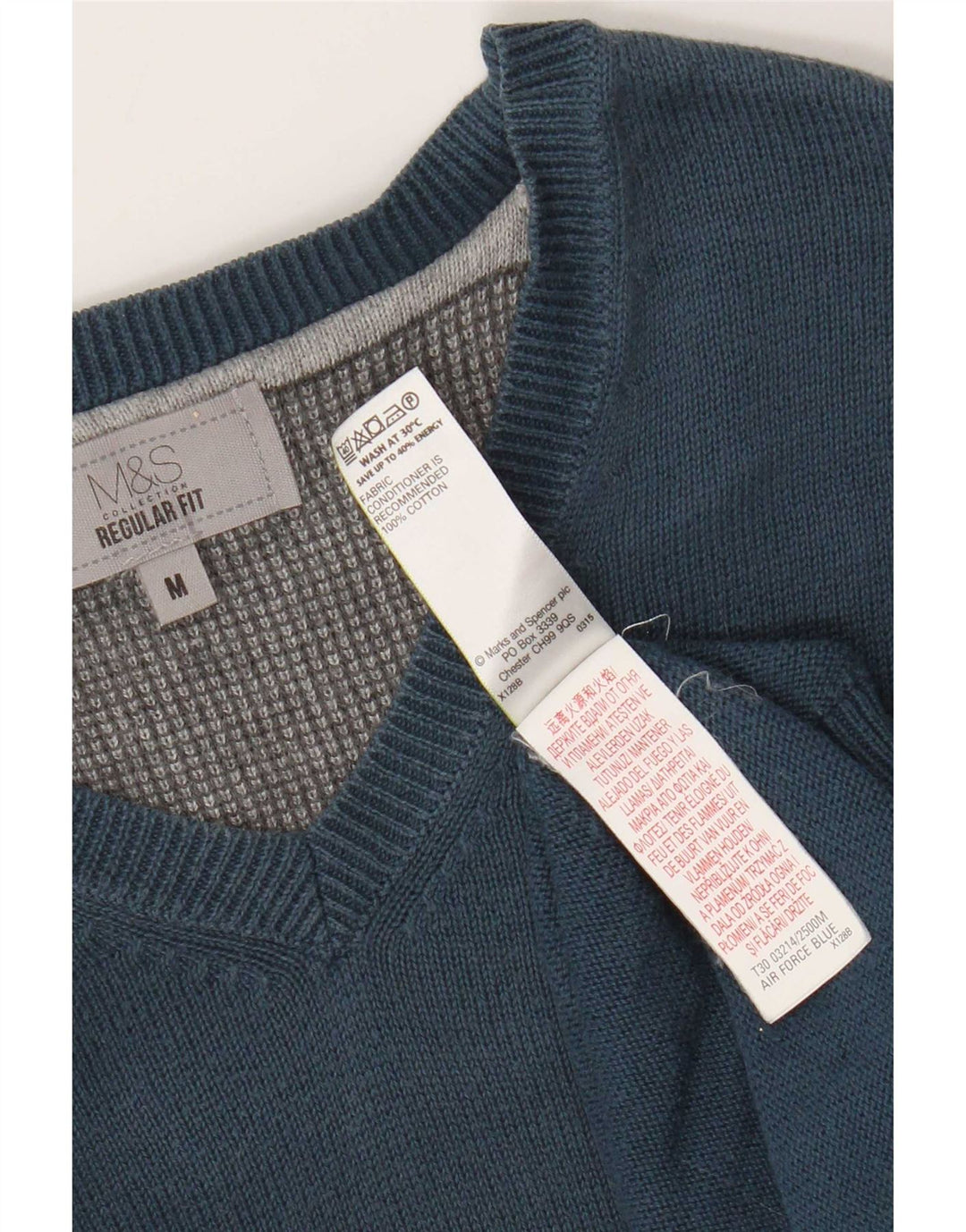 Marks & Spencer Mens Regular Fit V-Neck Jumper Sweater Medium Blue Cotton