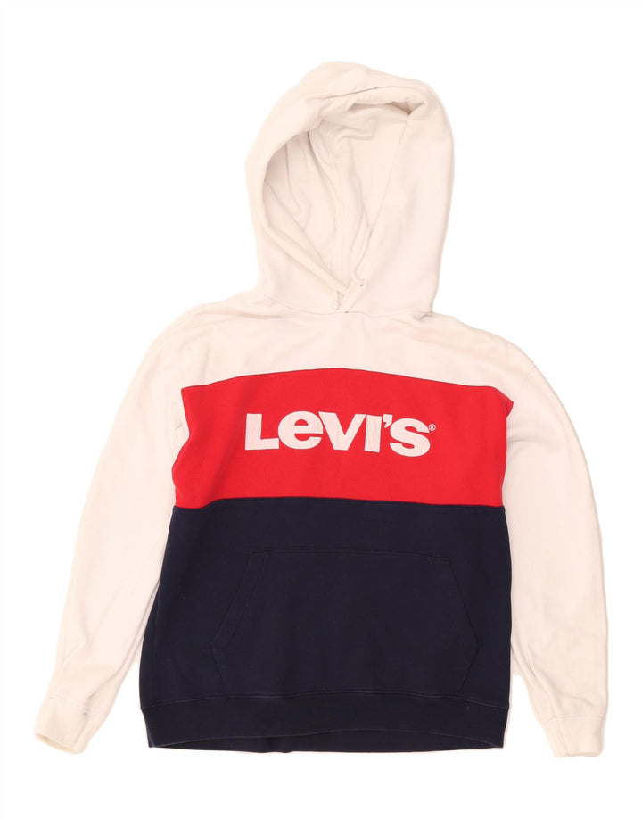 LEVI'S Mens Graphic Hoodie Jumper Small Multicoloured Colourblock Cotton Vintage Levi's and Second-Hand Levi's from Messina Hembry 