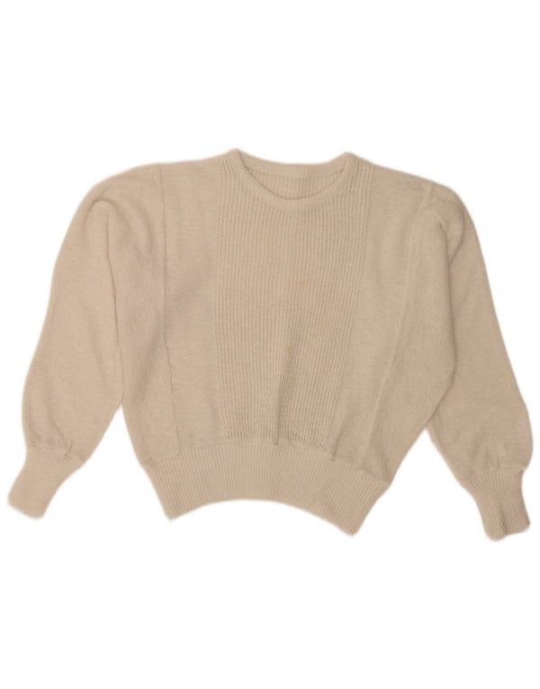 Vintage Womens Crop Batwing Crew Neck Jumper Sweater UK 14 Large Off White