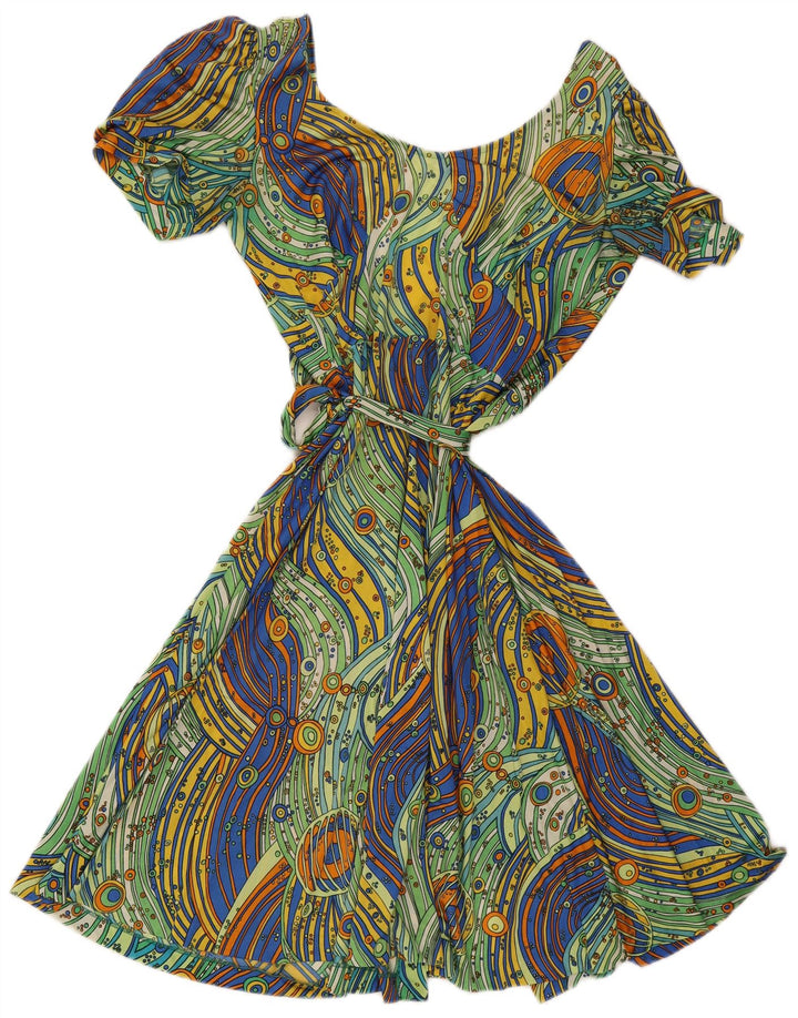 Abito vintage da donna a portafoglio IT 48 XL a righe multicolore