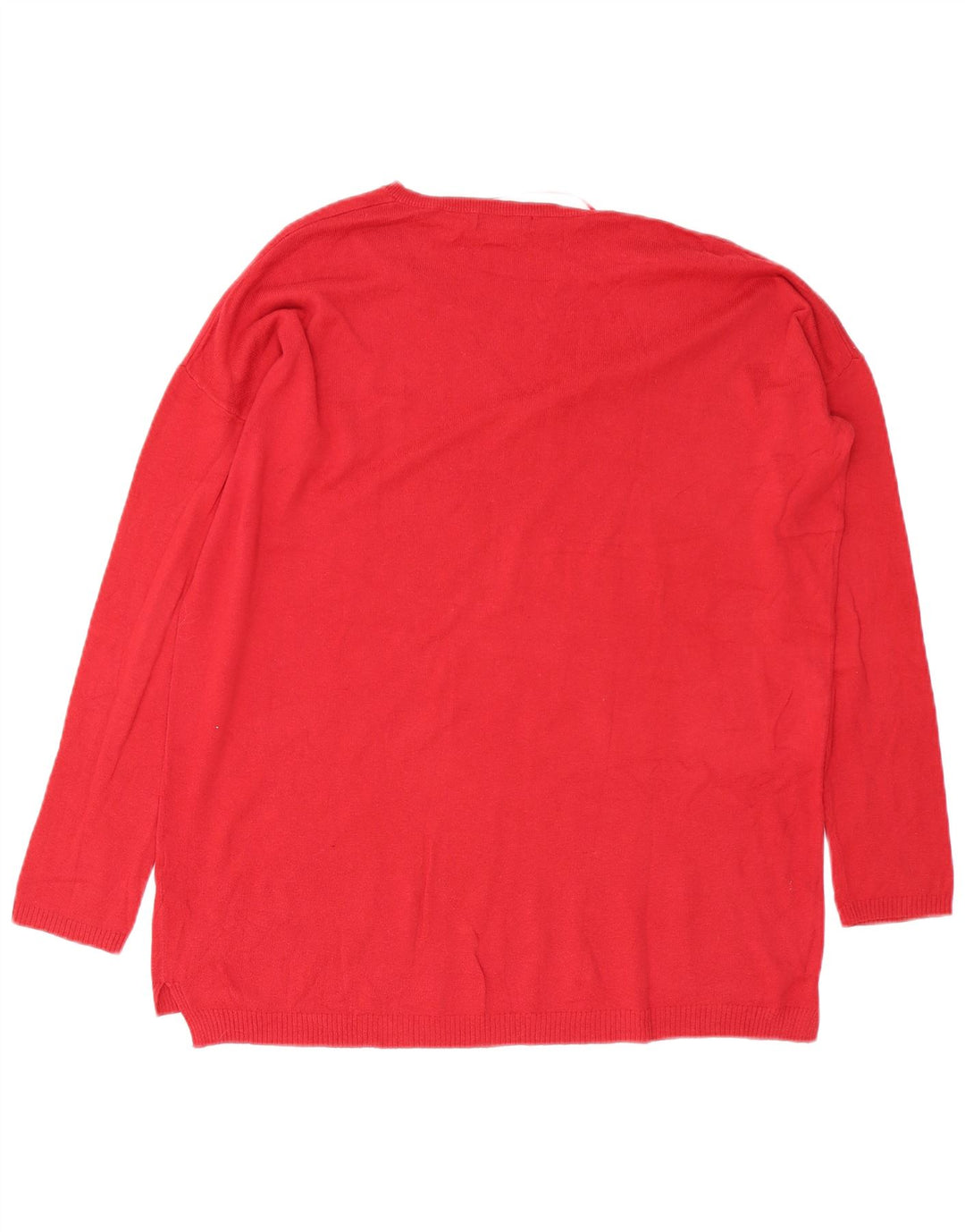 Zara Womens Oversized V-Neck Jumper Sweater UK 14 Medium Red Cotton